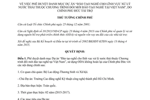 Quyết định 569/QĐ-TTg 2015 Dự án Đào tạo nghề xử lý nước thải Chương trình đổi mới ODA Đức