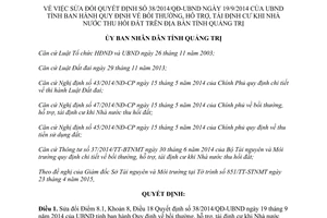 Quyết định 07/2015/QĐ-UBND sửa đổi 38/2014/QĐ-UBND về bồi thường hỗ trợ tái định cư Quảng Trị