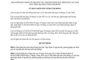 Quyết định 37/2015/QĐ-UBND Quy định nguyên tắc phương pháp xác định giá các loại đất Lâm Đồng