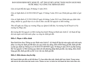 Thông tư 20/2015/TT-BTNMT định mức kinh tế kỹ thuật lập dự toán ngân sách nhà nước định giá đất