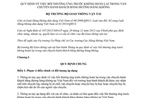 Thông tư 14/2015/TT-BGTVT bồi thường ứng trước không hoàn lại vận chuyển hành khách hàng không