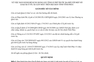 Quyết định 32/QĐ-STC 2015 bổ sung bảng giá tính lệ phí trước bạ xe ô tô xe gắn máy Vĩnh Phúc