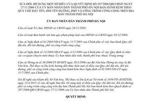 Quyết định 10/2015/QĐ-UBND sửa đổi 207/2006/QĐ-UBND đặt đổi tên đường phố Hà Nội