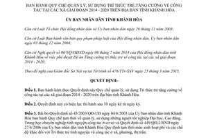 Quyết định 07/2015/QĐ-UBND quản lý sử dụng Trí thức trẻ tăng cường công tác xã 2014 2020 Khánh Hòa