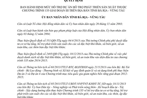 Quyết định 22/2015/QĐ-UBND định mức phát triển sản xuất Chương trình 135 giai đoạn III Bà Rịa Vũng Tàu