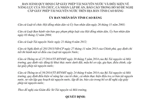 Quyết định 11/2015/QĐ-UBND cấp phép tài nguyên nước Cao Bằng