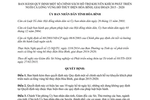 Quyết định 10/2015/QĐ-UBND phát triển nuôi cá lồng vùng hồ thủy điện Hòa Bình 2015 2020