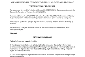 Circular No. 14/2015/TT-BGTVT non-refundable fixed compensation in air passenger transport