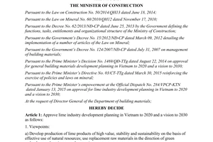 Decision No. 507/QĐ-BXD 2015 lime industry development planning to 2020 vision to 2030
