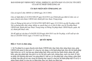 Quyết định 19/2015/QĐ-UBND chức năng nhiệm vụ quyền hạn cơ cấu tổ chức sở tư pháp Long An