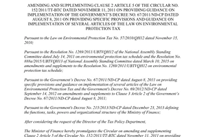 Circular No. 60/2015/TT-BTC amending 152/2011/TT-BTC guidance 67/2011/ND-CP
