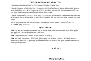 Quyết định 1014/QĐ-CT 2015 Công bố thủ tục hành chính mới Vĩnh Phúc