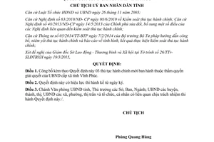 Quyết định 1015/QĐ-CT 2015 công bố thủ tục hành chính mới Vĩnh Phúc