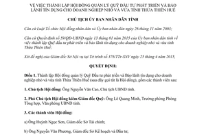 Quyết định 788/QĐ-UBND thành lập hội đồng quản lý quỹ đầu tư phát triển bảo lãnh tín dụng Thừa Thiên Huế 2015
