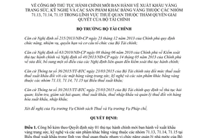 Quyết định 788/QĐ-BTC 2015 thủ tục hành chính xuất khẩu vàng trang sức kỹ nghệ Biểu thuế xuất khẩu