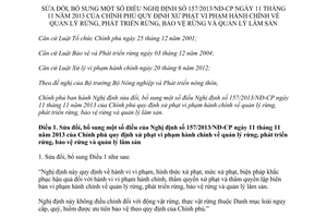 Nghị định 40/2015/NĐ-CP sửa đổi 157/2013/NĐ-CP vi phạm hành chính quản lý phát triển bảo vệ rừng