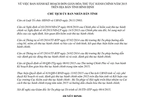Quyết định 1506/QĐ-UBND Kế hoạch đơn giản hóa thủ tục hành chính tỉnh Bình Định 2015