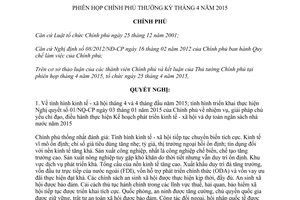 Nghị quyết 33/NQ-CP phiên họp Chính phủ thường kỳ tháng 4 năm 2015