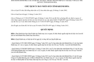 Quyết định 855/QĐ-UBND 2015 cơ quan tổ chức thuộc nguồn nộp lưu tài liệu vào Lưu trữ lịch sử Khánh Hòa