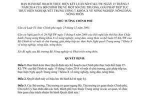 Quyết định 458/QĐ-TTg 2015 thực hiện Kết luận 97-KL/TW về nông nghiệp nông dân nông thôn