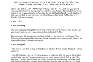 Kế hoạch số 19/KH-UBND lộ trình cung cấp dịch vụ công trực tuyến cổng thông tin điện tử Cà Mau 2015