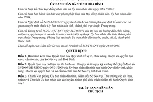Quyết định 07/2015/QĐ-UBND Vị trí chức năng nhiệm vụ quyền hạn cơ cấu tổ chức Sở Nội vụ Hòa Bình