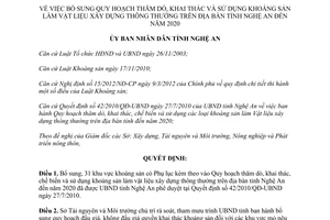 Quyết định 1370/QĐ-UBND 2015  thăm dò khai thác chế biến khoáng sản vật liệu xây dựng Nghệ An