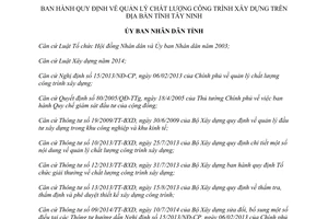 Quyết định 18/2015/QĐ-UBND quản lý chất lượng công trình xây dựng tỉnh Tây Ninh