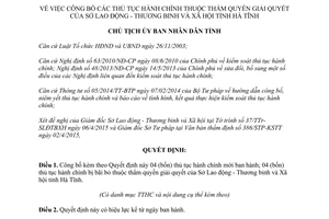 Quyết định 1214/QĐ-UBND 2015 công bố thủ tục hành chính của Sở Lao động Thương binh Xã hội Hà Tĩnh