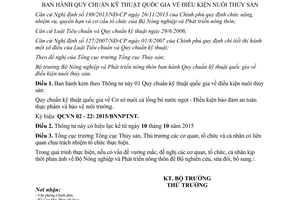 Thông tư 16/2015/TT-BNNPTNT Quy chuẩn kỹ thuật quốc gia về điều kiện nuôi thủy sản