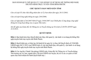 Quyết định 716/QĐ-UBND 2015 Quy chế quản lý hệ thống Hội nghị truyền hình trực tuyến Bình Phước