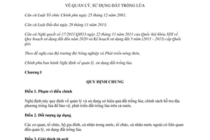Nghị định 35/2015/NĐ-CP về quản lý sử dụng đất trồng lúa