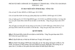 Quyết định 20/2015/QĐ-UBND điều chỉnh tái định cư giai đoạn 2010 2015 Bà Rịa Vũng Tàu