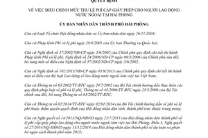 Quyết định 766/QĐ-UBND 2015 mức thu lệ phí cấp giấy phép người nước ngoài làm việc Hải Phòng