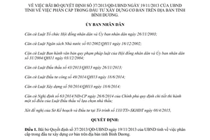 Quyết định 878/QĐ-UBND 2015 bãi bỏ 37/2013/QĐ-UBND phân cấp đầu tư xây dựng cơ bản Bình Dương