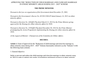 Decision 498/QD-TTg approving reduction child marriage close kin marriage ethnic minority areas Scheme