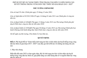 Quyết định 498/QĐ-TTg 2015 Giảm tảo hôn hôn nhân cận huyết thống vùng dân tộc thiểu số 2015 2025