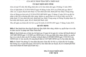 Quyết định 16/2015/QĐ-UBND chức năng quyền hạn cơ cấu tổ chức Sở Tư pháp Thừa Thiên Huế