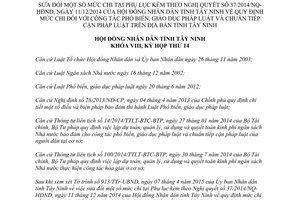 Nghị quyết 08/2015/NQ-HĐND Sửa đổi một số mức chi 37/2014/NQ-HĐND Tây Ninh