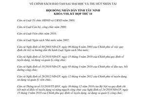 Nghị quyết 10/2015/NQ-HĐND chính sách đào tạo sau đại học thu hút nhân tài Tây Ninh