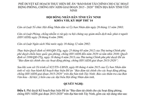 Nghị quyết 07/2015/NQ-HĐND Kế hoạch Bảo đảm tài chính phòng chống HIV/AIDS 2015 2020 Tây Ninh