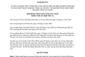 Nghị quyết 05/2015/NQ-HĐND mức chi đón tiếp thăm hỏi chúc mừng Tây Ninh