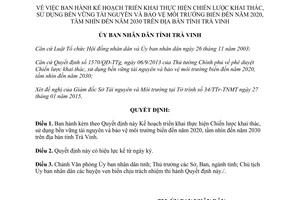 Quyết định 509/QĐ-UBND 2015 sử dụng bền vững tài nguyên bảo vệ môi trường biển Trà Vinh