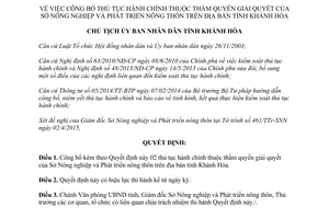 Quyết định 932/QĐ-UBND 2015 công bố thủ tục hành chính Sở Nông nghiệp nông thôn Khánh Hòa