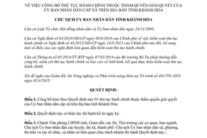 Quyết định 931/QĐ-UBND 2015 công bố thủ tục hành chính Ủy ban nhân dân cấp xã Khánh Hòa