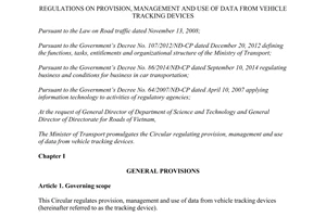 Circular No. 09/2015/TT-BGTVT provision management use data vehicle tracking devices