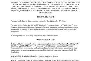 Resolution No. 26/NQ-CP 2015 action program on implementation of Resolution No. 36-NQ/TW