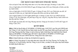 Quyết định 851/QĐ-UBND thủ tục hành chính thuộc thẩm quyền giải quyết sở công thương Sóc Trăng 2015