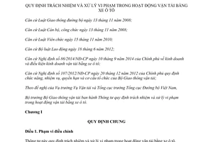 Thông tư 10/2015/TT-BGTVT xử lý vi phạm trong hoạt động vận tải bằng xe ô tô