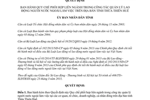 Quyết định 17/2015/QĐ-UBND Quy chế phối hợp công tác quản lý người nước ngoài làm việc Thừa Thiên Huế